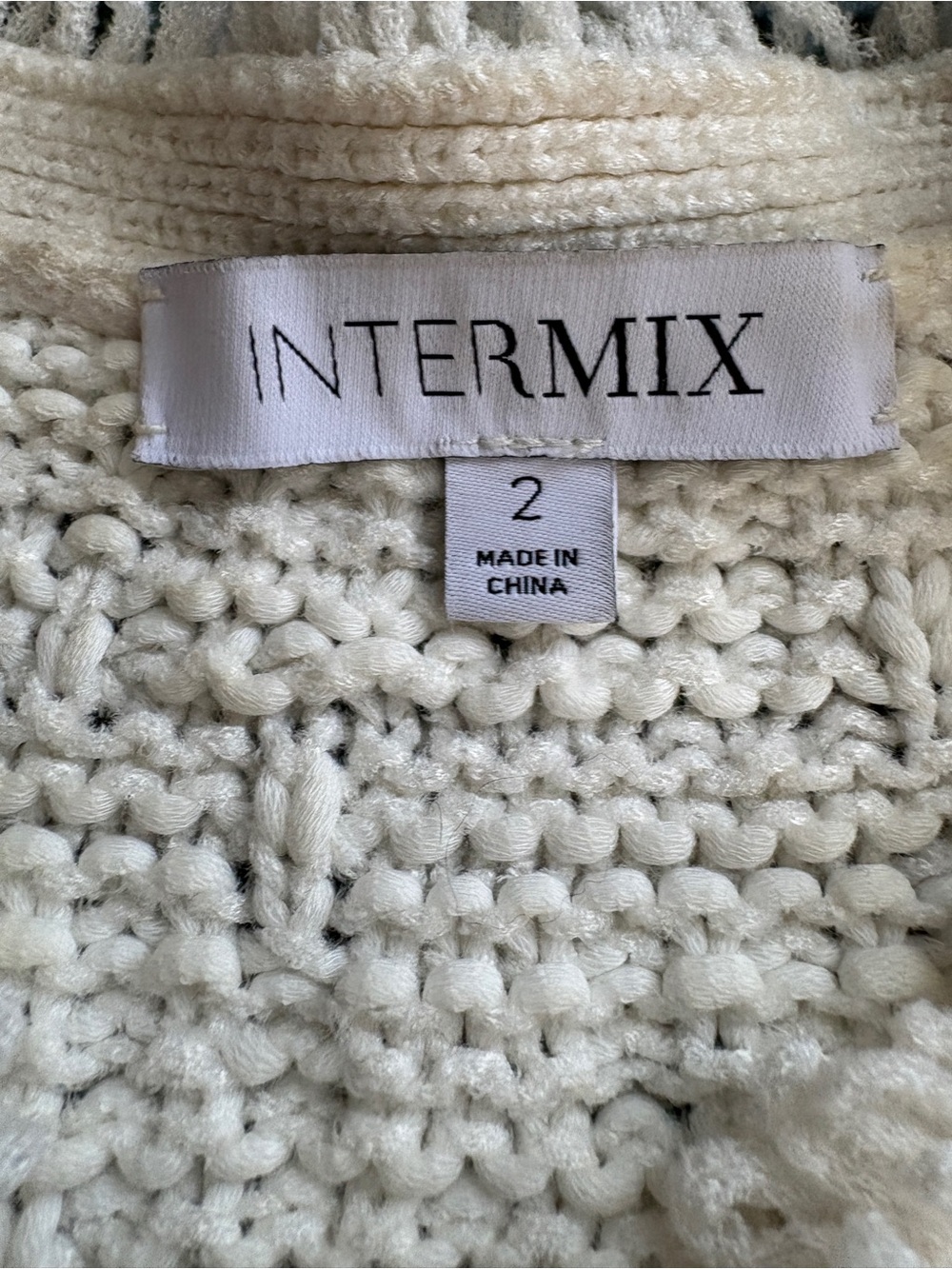 INTERMIX Cream Ivory Fringe Tweed Knit Jacket Collarless Open Front Small Size 2 - Picture 3 of 16